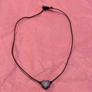 Rhinestone Heart on Brown Leather Button Clasp String